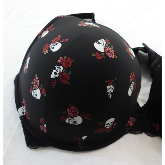 Torrid Bra Sz 48DDD Skull Roses Print Microfiber Push-Up Plunge Black Sexy NWOT - Picture 7 of 7